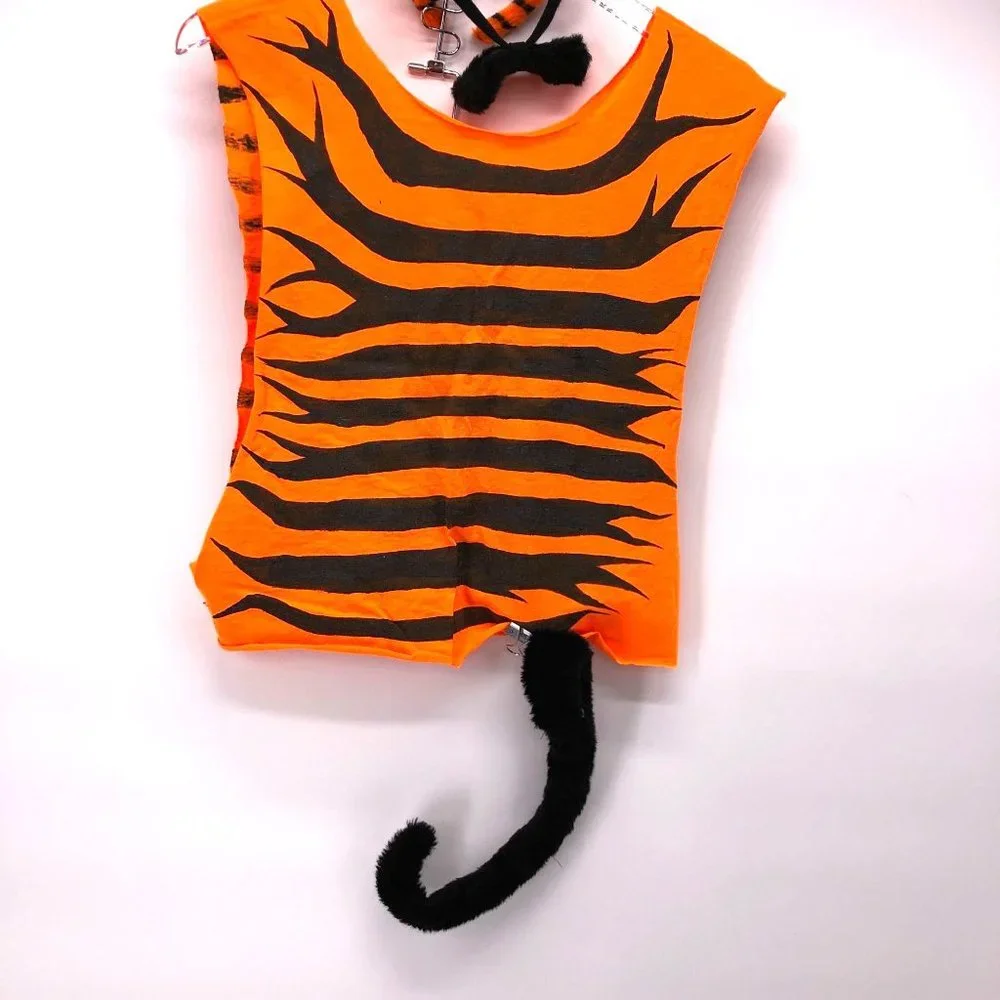 4 Piece Tiger Cat Costume Hand Painted & Cut Tee, Tail, Ears & Necktie Halloween